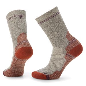 smartwool grey and orange socks with a logo on them